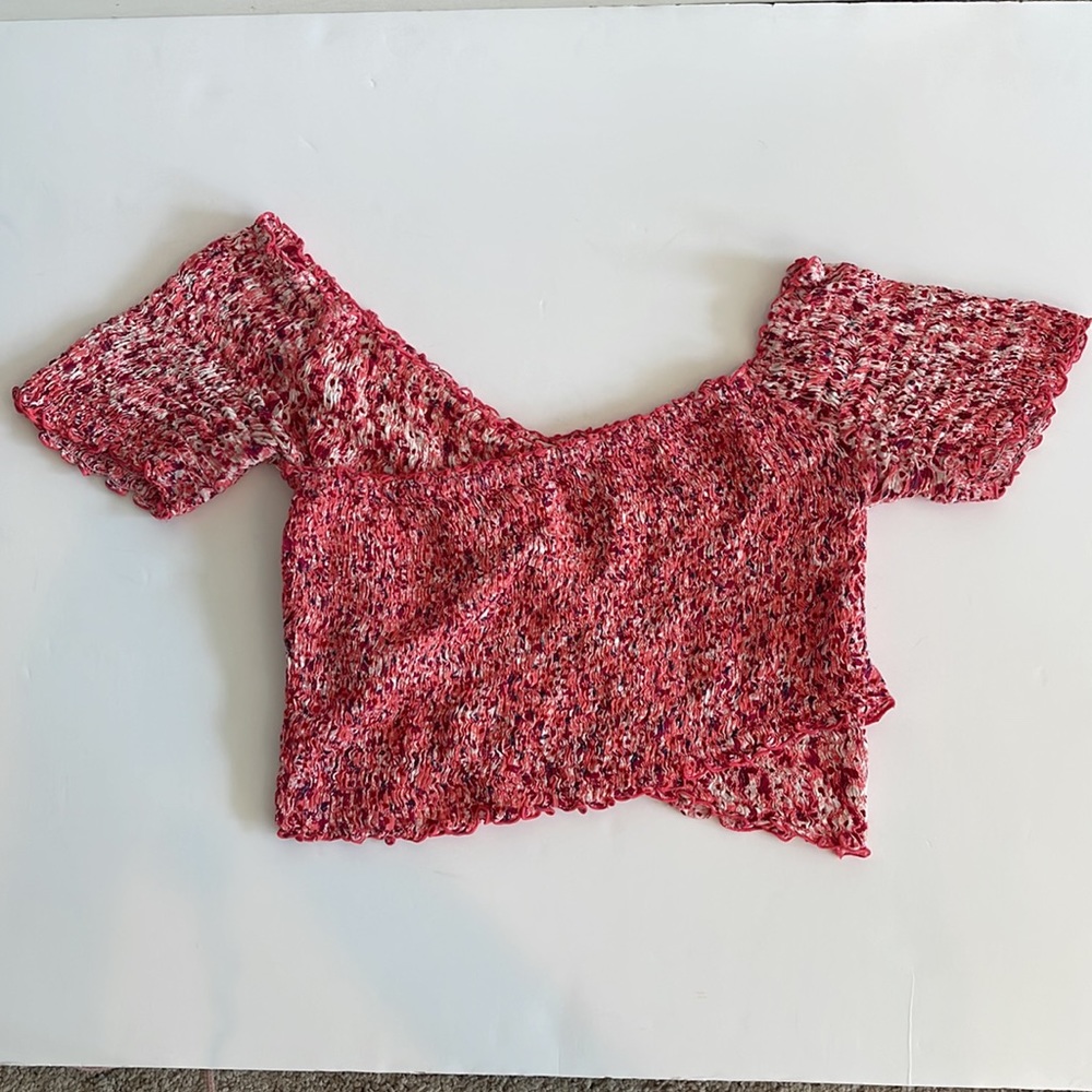 Poupette St Barth Camilla Pink Smocked Floral Crop Top S